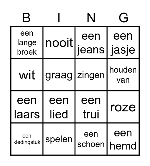 U14: Qu'est-ce que tu aimes porter? Bingo Card