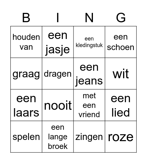 U14: Qu'est-ce que tu aimes porter? Bingo Card