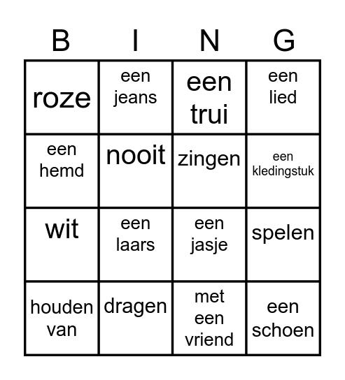 U14: Qu'est-ce que tu aimes porter? Bingo Card