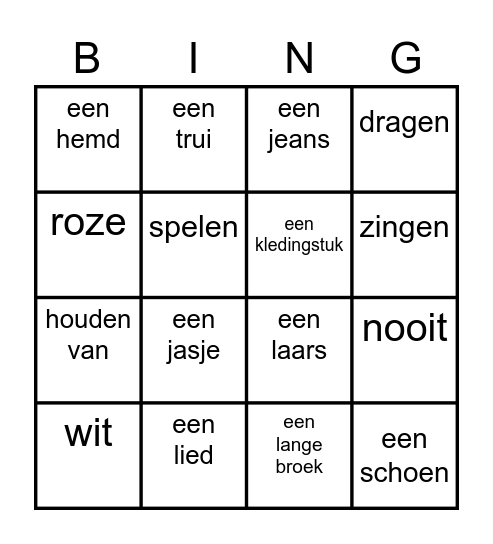 U14: Qu'est-ce que tu aimes porter? Bingo Card