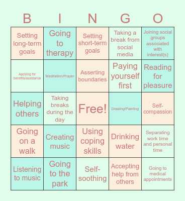 Self-Care Bingo Card