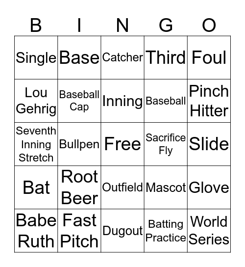 Baseball Bingo Card