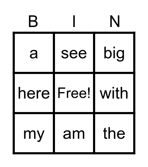 Heart Words Bingo Card