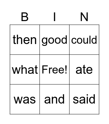 Sight Words Bingo Card