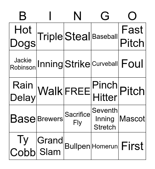 Baseball Bingo Card