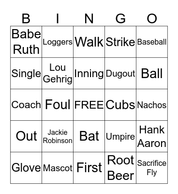 Baseball Bingo Card