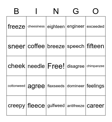 EE Bingo Card