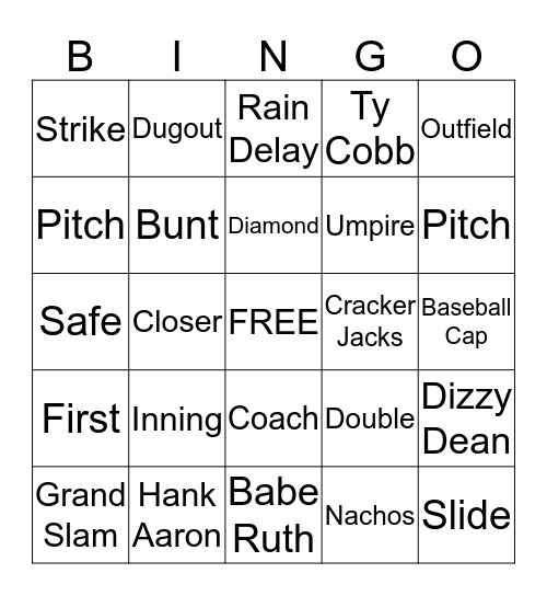 Baseball Bingo Card
