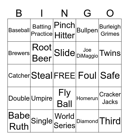 Baseball Bingo Card