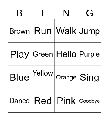 Colors and Actions Bingo Card
