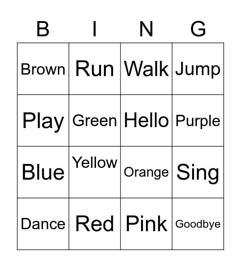 Colors and Actions Bingo Card