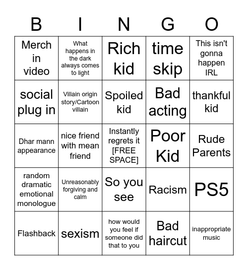 Dhar Mann Bingo Card