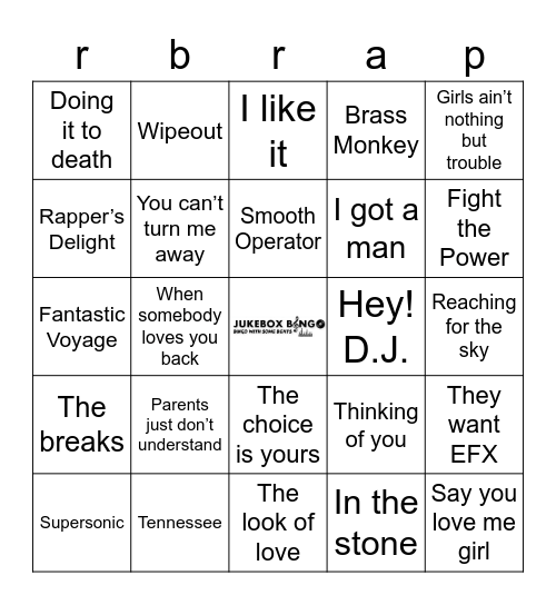 Old School R&B/Rap Bingo Card