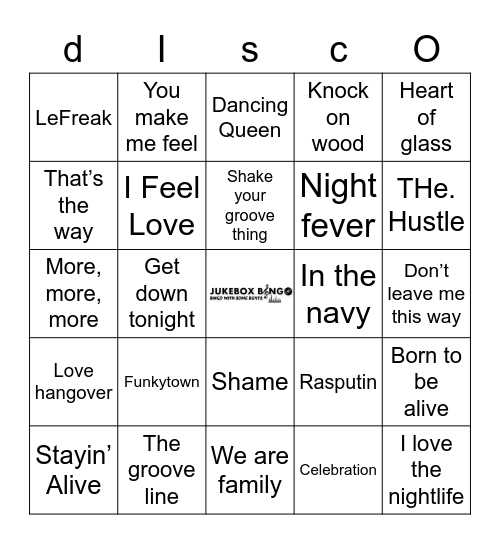 disco Bingo Card