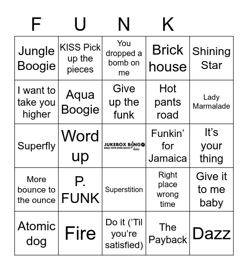 funk Bingo Card
