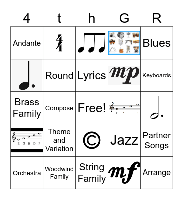 4th Gr. Review Bingo Card