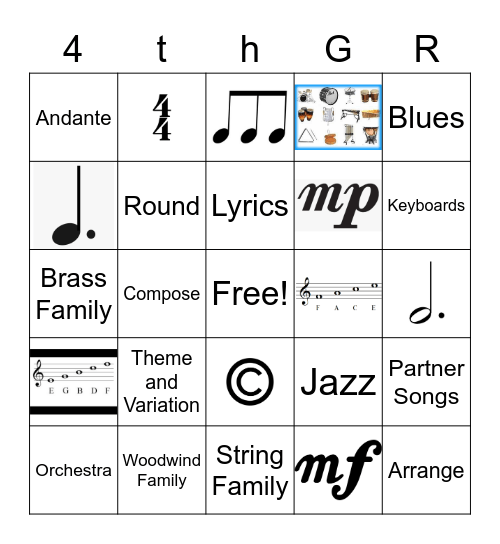 4th Gr. Review Bingo Card
