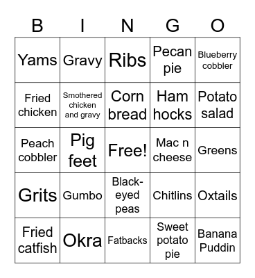 Soul Food Bingo Card