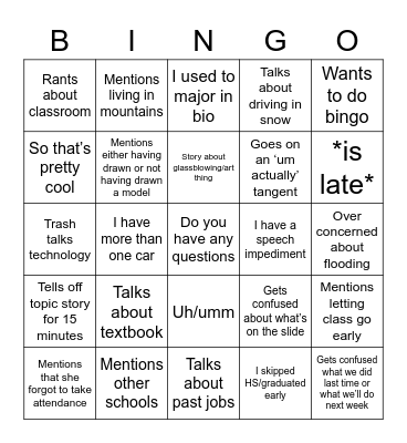 Science Lecture Bingo Card