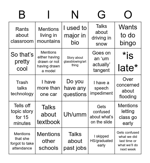 Science Lecture Bingo Card