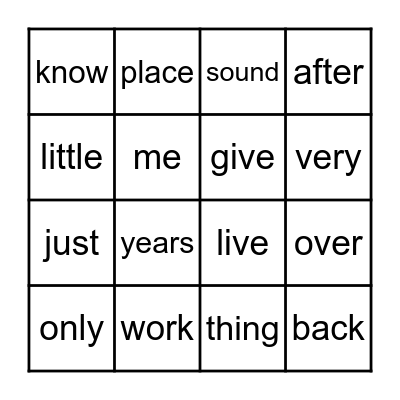 Fry's 2nd 100 Sight Words: 1-20 Bingo Card