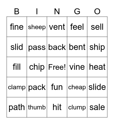 Pronunciation Bingo Card