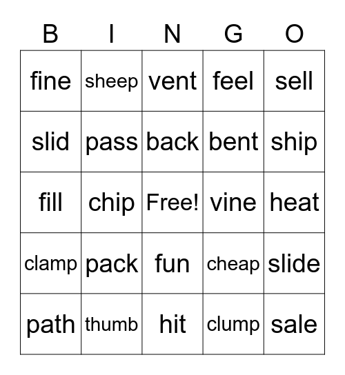 Pronunciation Bingo Card