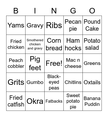 Soul Food Bingo Card