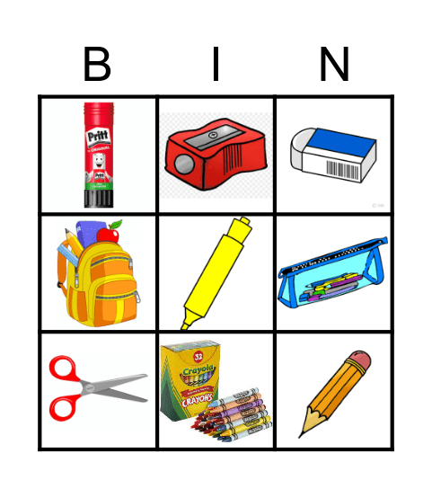 school objects Bingo Card