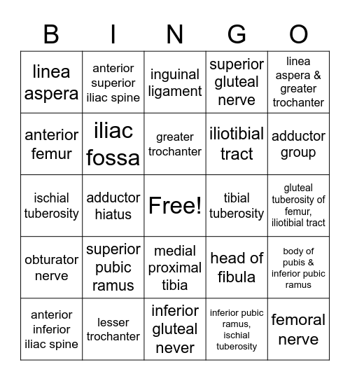 THIGH BINGO Card