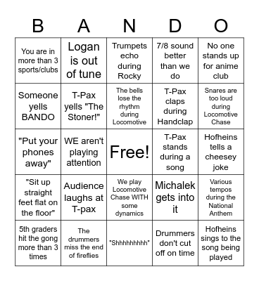 Band in the Round 2 Bingo Card