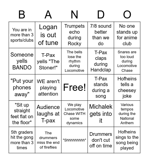 Band in the Round 2 Bingo Card