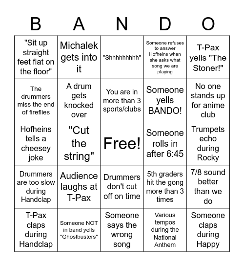 Band in the Round 3 Bingo Card