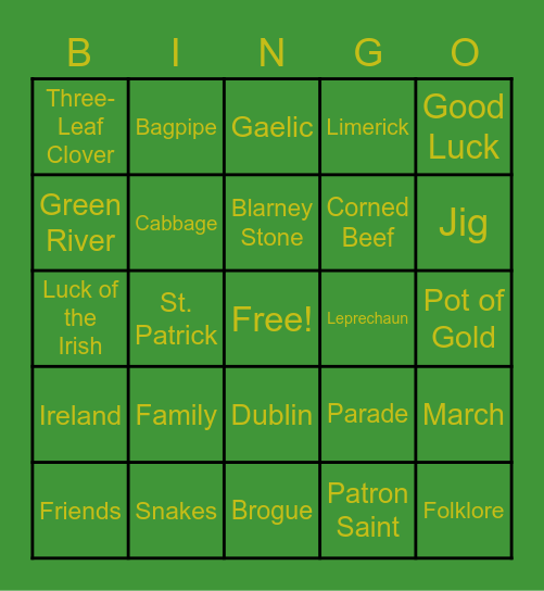 Happy St. Patrick's Day!!! Bingo Card