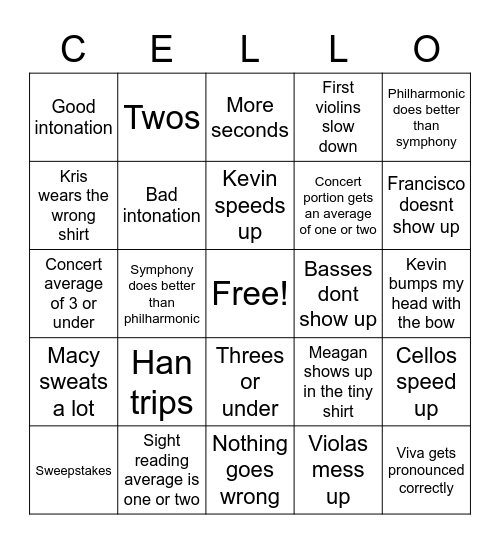 UIL Bingo Card