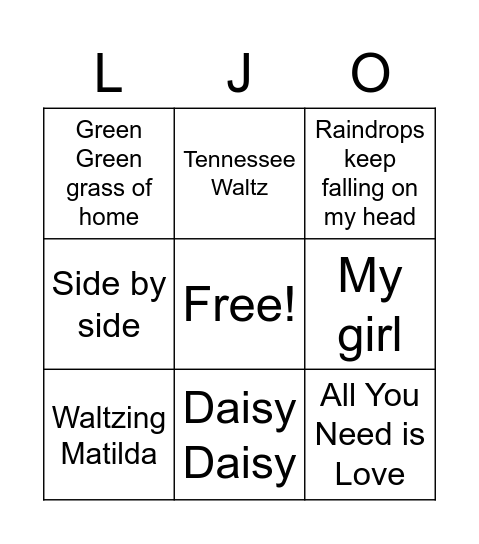 MUSICAL BINGO Card