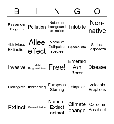 Ecology - Extinction Bingo Card
