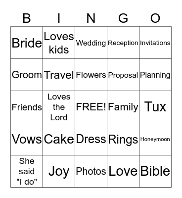 Bridal Bingo Card