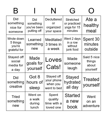 Wellness Month Bingo Card