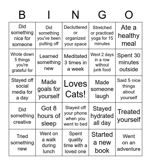 Wellness Month Bingo Card