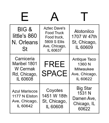 TACO BINGO FIRST ROUND Bingo Card