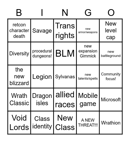 wow expansion bingo Card