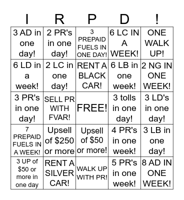 U P S E L L Bingo Card
