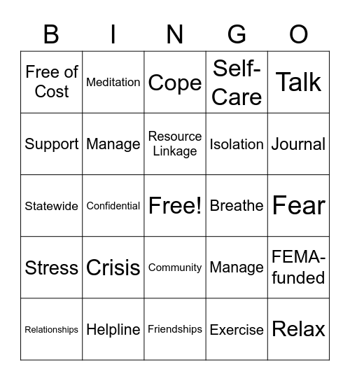 NY Project Hope Bingo Card