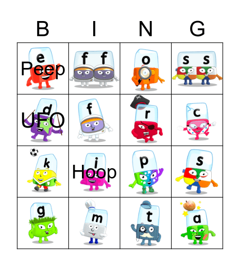Alphablocks Phase 2 Bingo Card