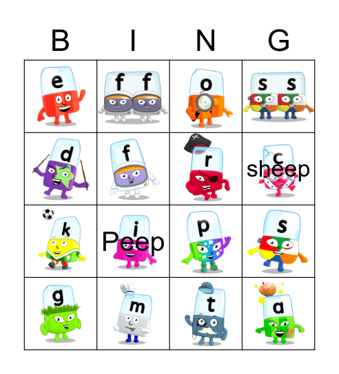 Alphablocks Phase 2 Bingo Card