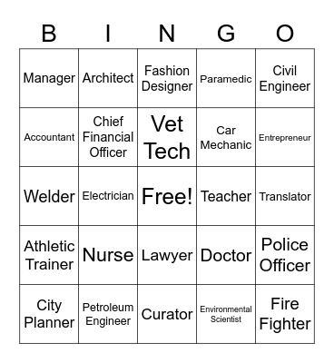 Career Bingo Card
