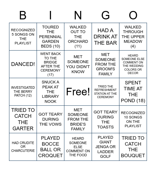 Wedding Bingo Card