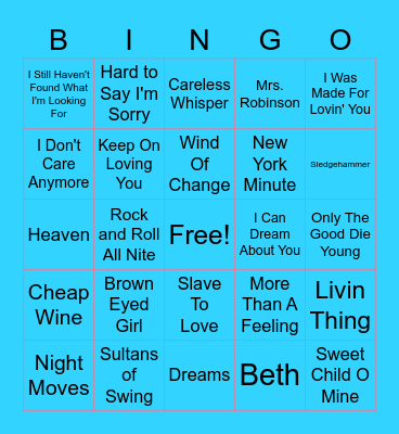 Old School Hits Bingo Card