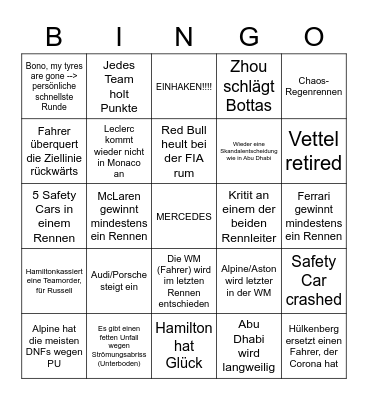 F1 2022 Bingo Maxi Bingo Card